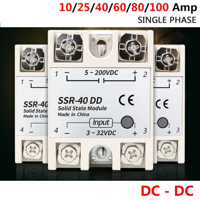 DC 3V-32V to DC 5V-200V Solid State Relays Module 10 to 100 Amp Single Phase SSR