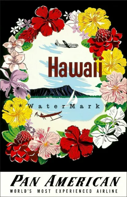 289667 Hawaii 1951 PAA Pan Am Airlines Travel Hibiscus POSTER PLAKAT