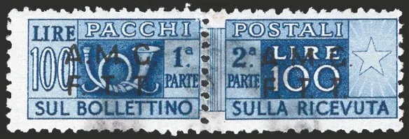 1947 - Trieste A, £100 tooth blue postal packages. 131⁄4, No. 9/I. Certificate: I