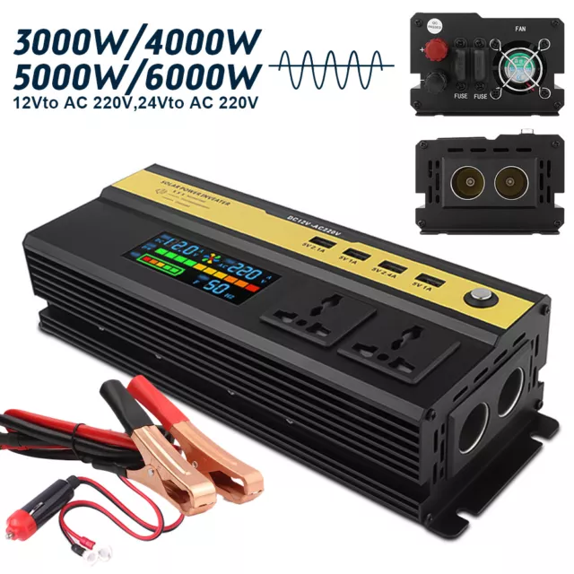 Inversor de potencia para automóvil de 6000 W CC 12V a CA 2200V reparación onda sinusoidal convertidor solar LCD