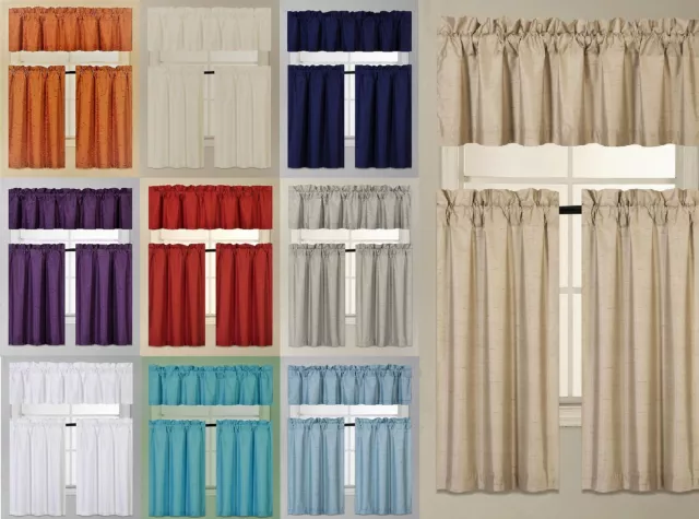 3Pc Set Window Dressing Kitchen Curtain Solid Lined Blackout Drape Treatment K3