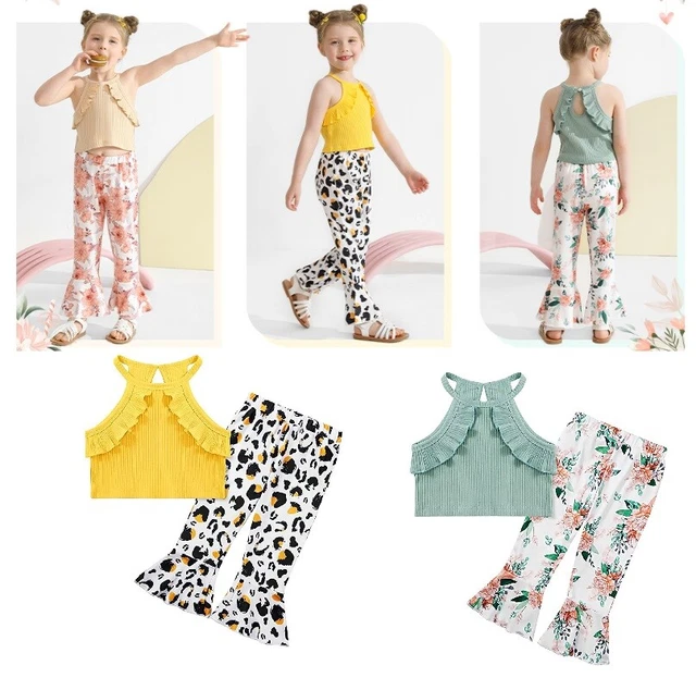 Toddler Girl Clothes Summer Outfits Sleeveless Ruffle Tops + Bell Bottom Pants Toddler Girl Clothes Summer Outfits Sleeveless Ruffle Tops + Bell Bottom Pants