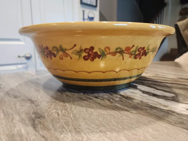 Terre E Provence French  Country Terracotta Serving Bowl Green Gold Floral Vine