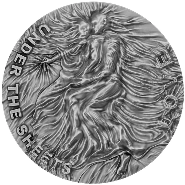 2022 2000 Francs Cameroon Under the Sheets LOVE Antique Finish 2 Oz Silver Coin.