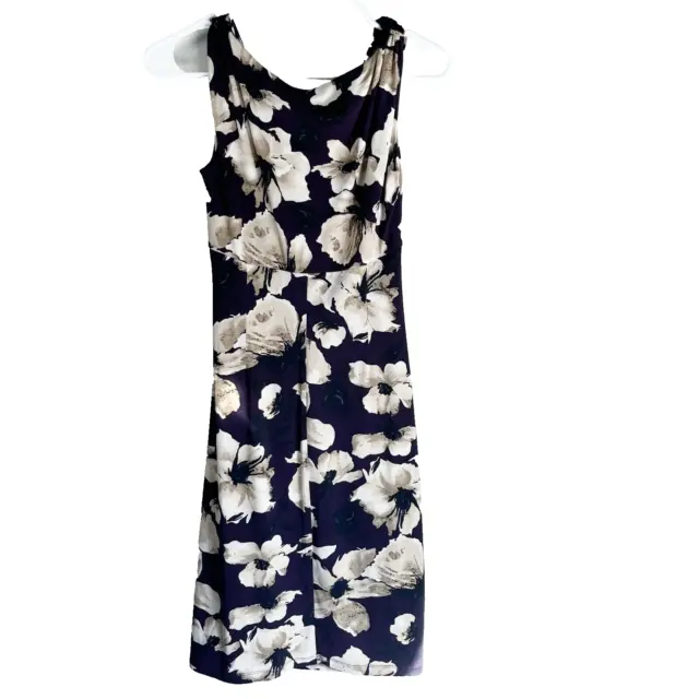 Lauren Ralph Lauren Womens Purple Cream Shift Dress 2 Floral Stretch Sleeveless