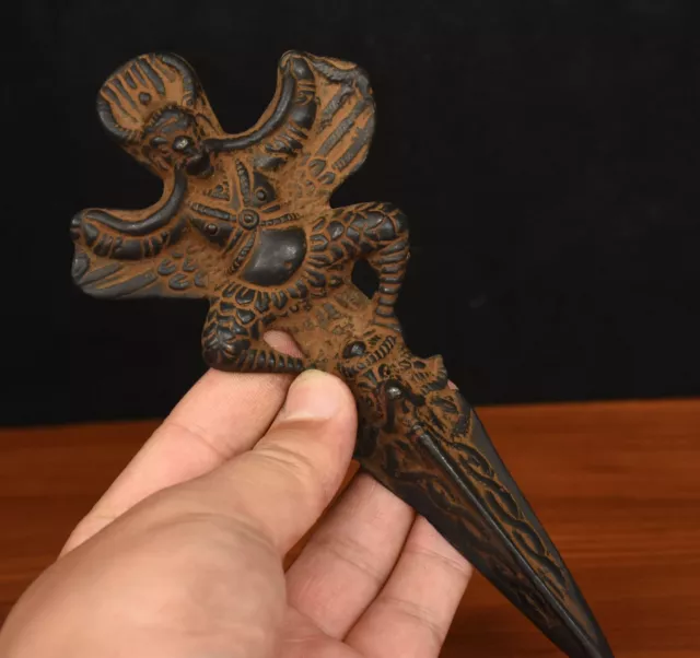 Old Tibet Bronze Redpoll Winged Garuda Eagle Buddha Phurba Dagger Holder Fa Qi