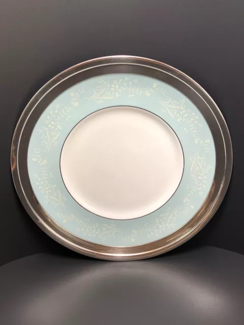 Vtg Royal Doulton England Teal Bone China Dinner Plate Sterling Silver Rim 12”