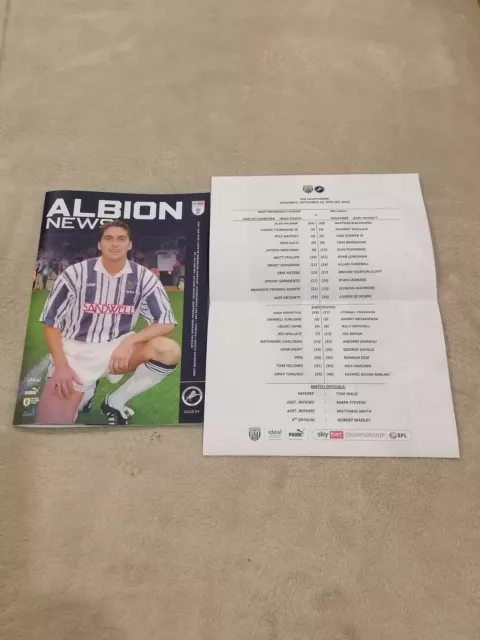 Wba. West Brom. West Bromwich Albion V Millwall 23/9/23. Programme. T/S.