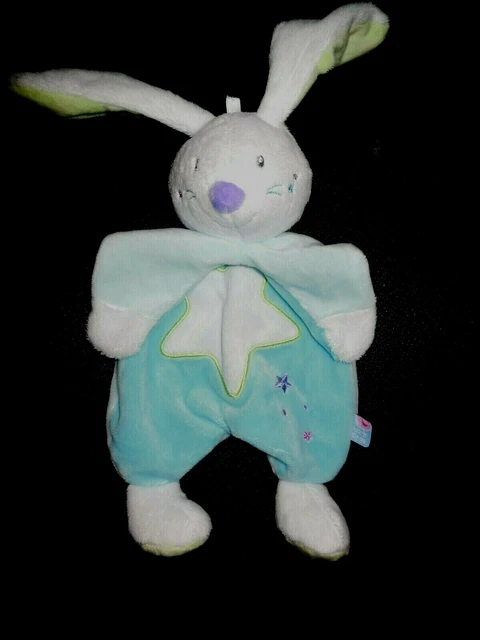 doudou plat lapin bleu blanc étoile SUCRE D'ORGE (3 dispo)