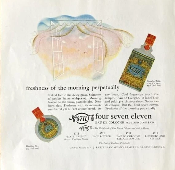 1949 4711 EAU De Cologne Blue Gold Label Colour Advert Handbag Table