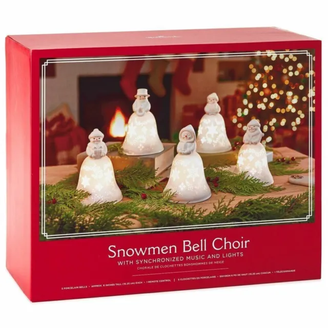 Hallmark Snowmen Bell Choir Synchronized Music Lights Porcelain Figurines NEW