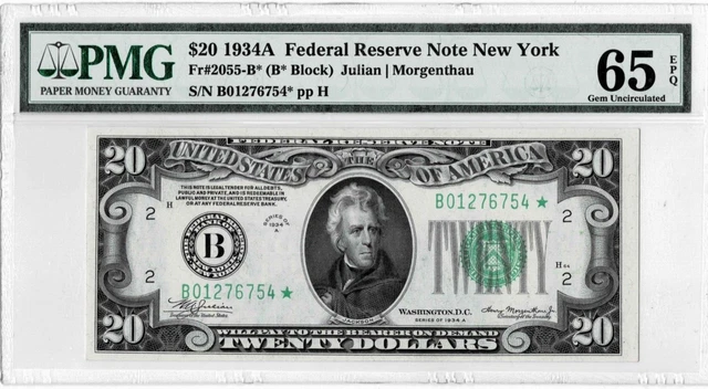 1934A $20 Federal Reserve*Star*Note-fr.2055-B*(New York) PMG 65EPQ- only 1 finer