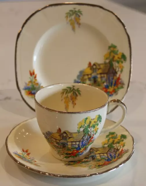 Vintage Alfred Meakin Country Cottage Trio - Teacup Saucer & Plate - 1930s