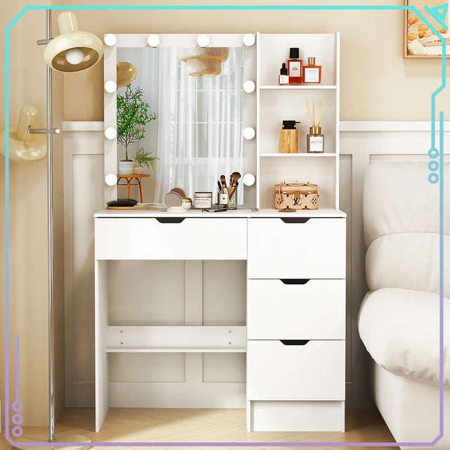 VANITY DRESSING TABLE Mirror With 10 LED Lights Stool Makeup Desk 4 VANITY DRESSING TABLE Mirror With 10 LED Lights Stool Makeup Desk 4