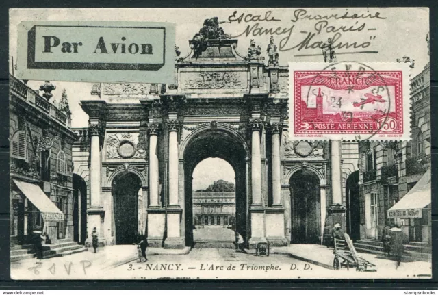 1930 France Nancy Exposition Postcard Airmail Flight - Stockholm Malmo Sweden