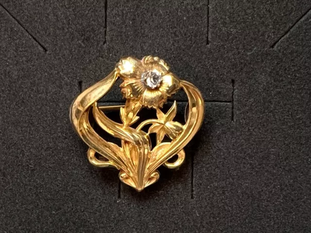 1890s Art Nouveau French Maison Savard Rolled Gold-Filled Double Brooch Flower