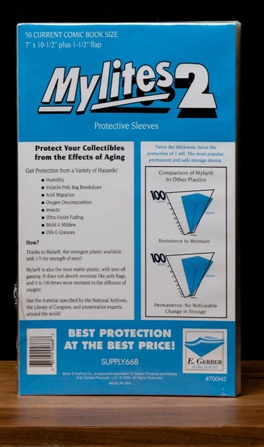 100 CURRENT SIZE Mylites 2 (2 x 50 pack) Comic Book Storage Mylar Gerber 700M2