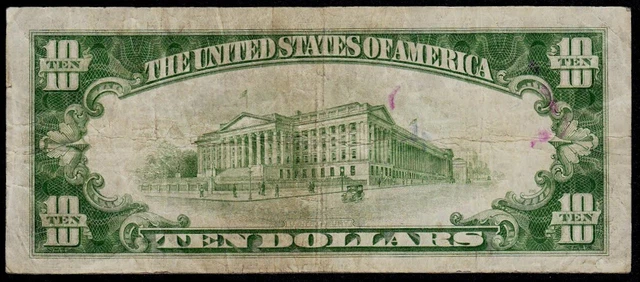 1934 Chicago $10 LGS (Lime Green Seal) Federal Reserve Note VF Net Ink 2