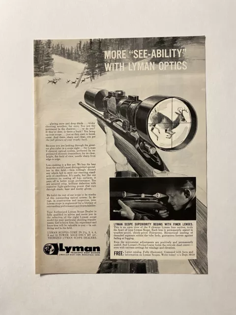 LYMAN SCOPE VINTAGE 1962 Deer Hunting Print Ad $11.99 - PicClick