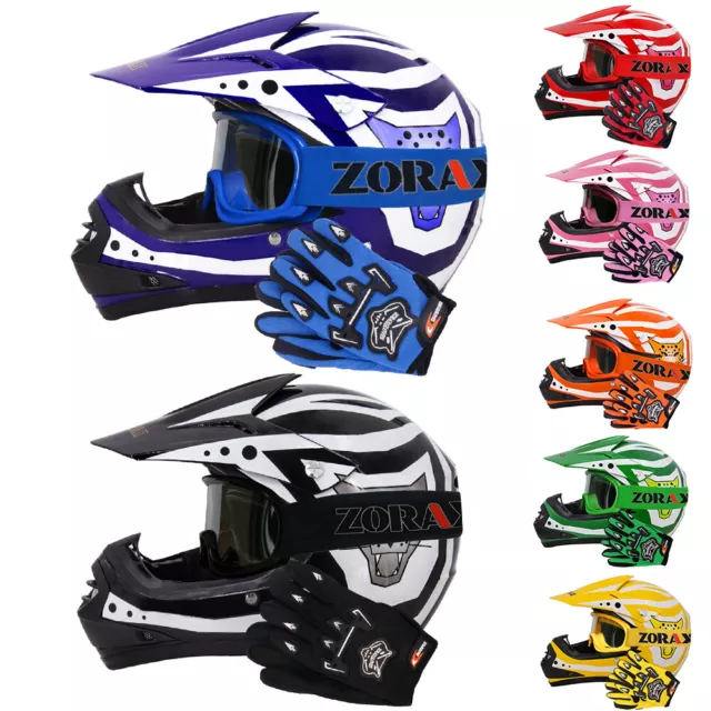 Childrens Kids Motocross HELMET GOGGLES GLOVES Pit Bike Quad Bmx ATV Off Road MX