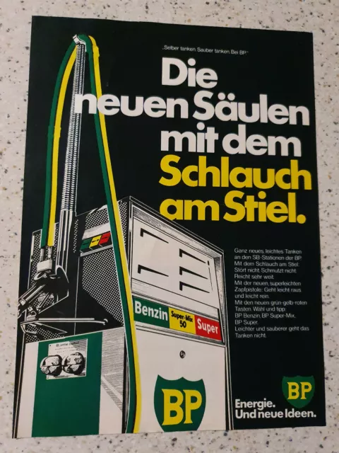 BP Tankstelle Benzin Motorenoel  Werbung 1976 Oldimer Benzin advertising