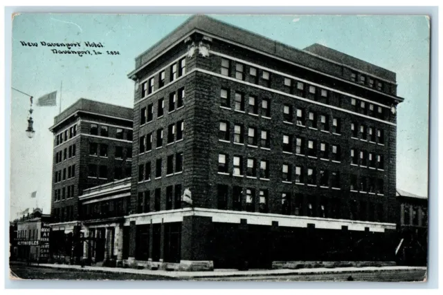 Davenport Iowa IA Postcard New Davenport Hotel Exterior Building c1910 Vintage
