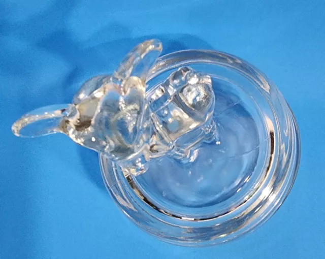 Vintage Jeanette Deer Fawn Clear Glass Powder Trinket Box With Lid 3