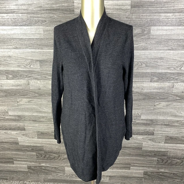 EILEEN FISHER Open Gray 100% Merino Wool Knit Cardigan Sweater Women's Size L