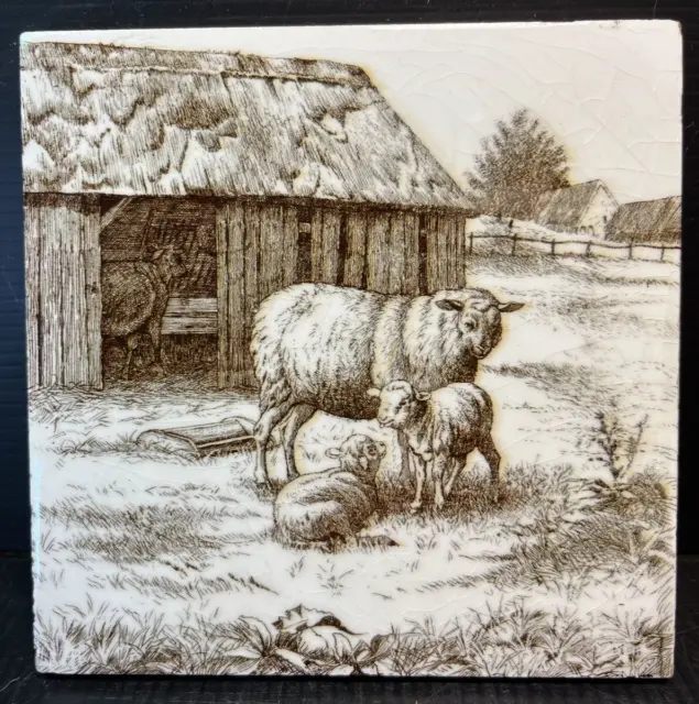 Antique Aesthetic Mintons Tile Lamb Sheep Pastoral Pottery John Moyr Smith 6"x6"