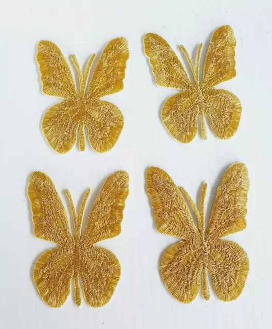 Bulk Lot of 4 x Gold Butterflies Woven  Cloth Patch Badge Motif