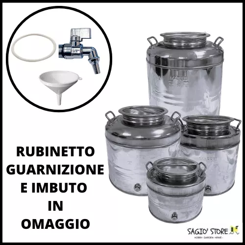 Fusto Olio Contenitore Bidone Per Olio Acciaio Inox Con Rubinetto 15/20/30/50 Lt