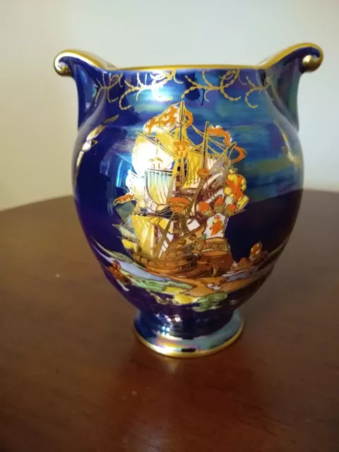 Vintage Crown Devon Crown Devon lustre War Ship Themed Vase Floral Vase 5.25