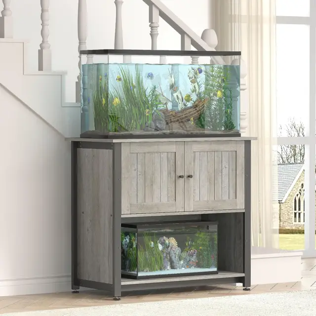 40-50 Gallon Fish Tank Stand with Cabinet, Metal Aquarium Stand for Grey