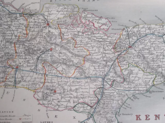 Original Antiquarian Framed Map of Kent c1845 - Dugdale - J Archer Gold 2