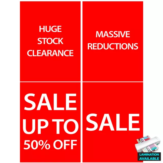 Window Sale, Stock Clearance, ANY% Off Signs Advertising Print | A5 A4 A3 A2 A1