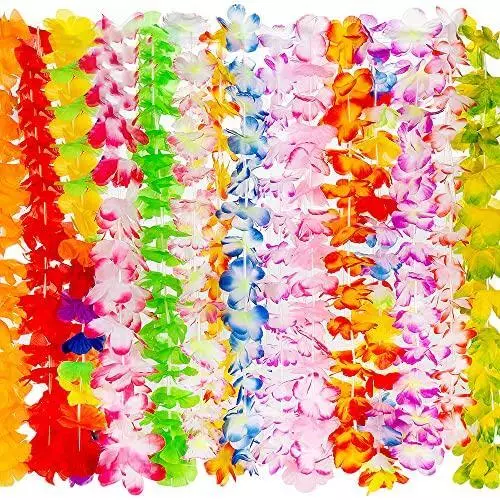 Domasty 50 Counts Hawaiian Leis Tropical Hawaiian Luau Flower Leis for Adults