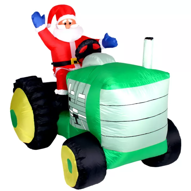 Weihnachtsmann auf Traktor XXL Nikolaus Santa LED bekeuchtet aufblasbar B-Ware