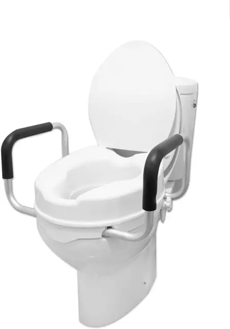 PEPE - Rialzo WC per Anziani Con Braccioli (10 Cm Di Altezza), Rialzo WC Con Cop