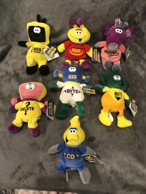 90s Vintage Dan Dee Plush Computer Bean Bags Bit Byte Delete CD Web Mouse & Ram