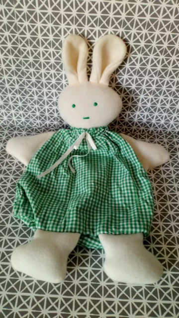 Peluche doudou range pyjama lapin blanc vert vichy Bledina 40 cm