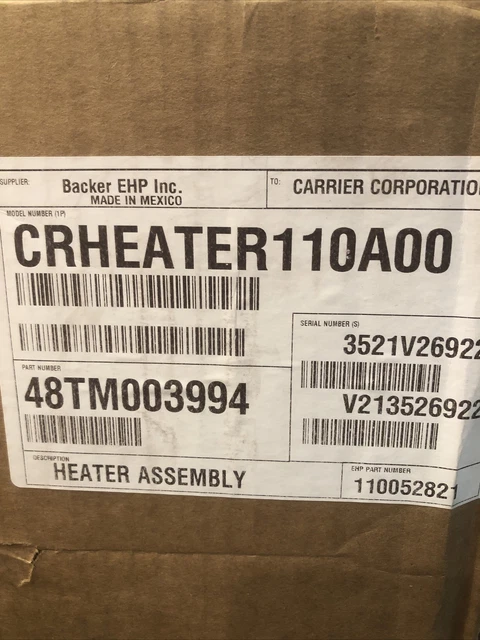 Carrier CRHEATER110A00 El Heater Kit 12/16 Kw, 208/240V, 3 Phase, 50/60HZ *Read*