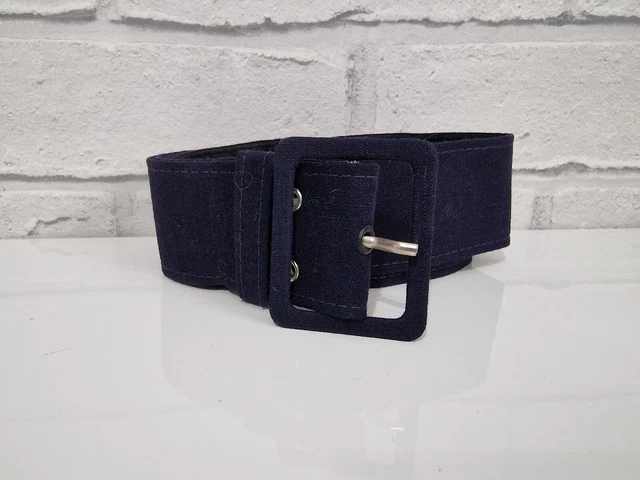 Vita Cintura Vintage 33"" - 37"" Tessuto Blu Navy Retro Classico Largo
