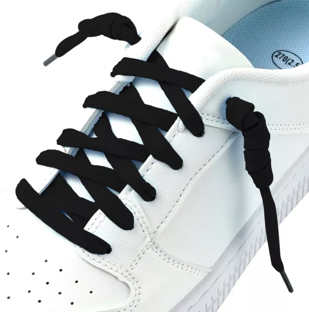 Flat Coloured Shoelaces Skate Shoe Trainer Replacement Laces Colour White Black 2
