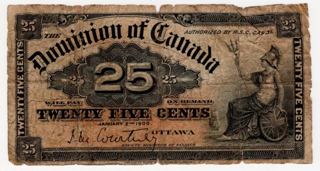 1900 Dominion Of Canada Twenty Five 25 Cent Shinplaster Bank Note Courtney