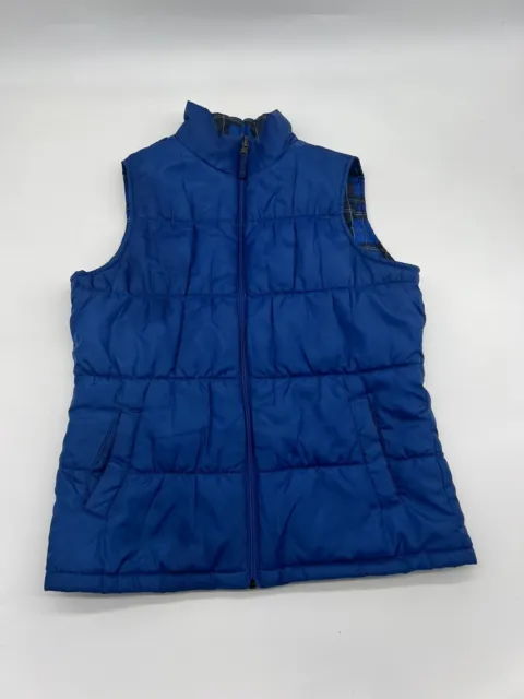 Merona Blue Plaid Reversible Puffer Vest Women’s Size Small