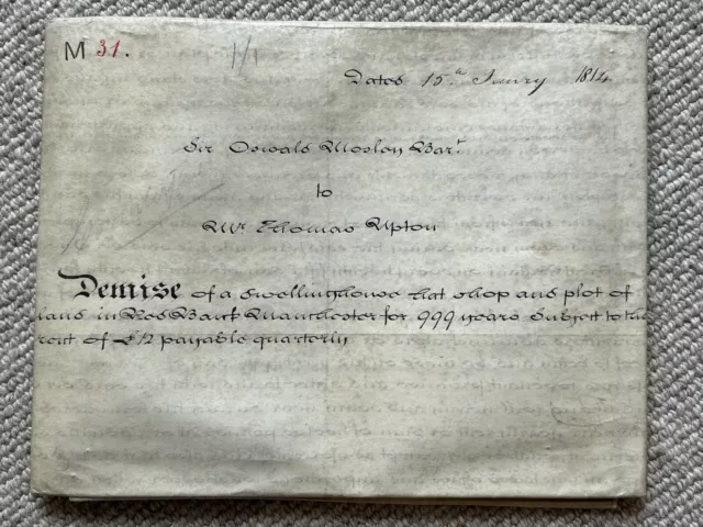 1814 Indentured Property Deed, Sir Oswald Mosley, Land in Red Bank, Manchester