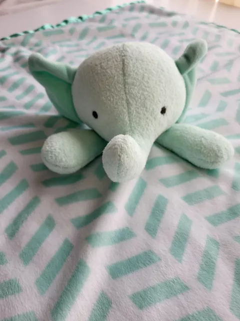 Cloud Island Mint Green Elephant Large Lovey Security Blanket Baby Satin 29”x29”