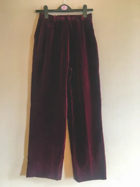 Yves Saint Laurent Burgandy Red Velvet Pants High Waist 80's Pleated