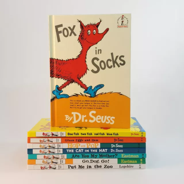 Lot of 8 Dr. Suess Library P. D. Eastman Beginner Books Fox Socks One Fish Cat