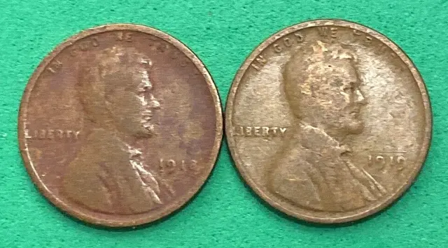 1918 P & 1919 P USA Lincoln Head Penny - 1918-P & 1919-P Small Wheat Cent - FFF